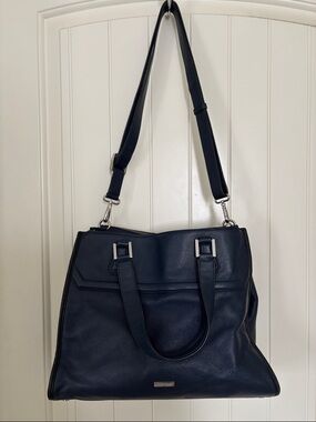 Danier Navy Leather Tote with Adjustable Strap